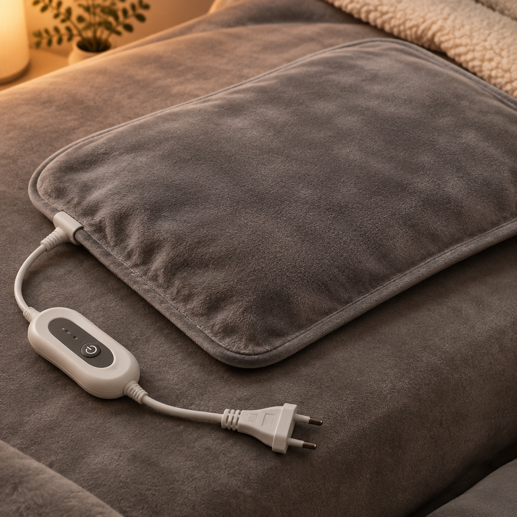 Coussin chauffant seul sur velours gris